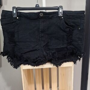 Black Distressed Denim Shorts